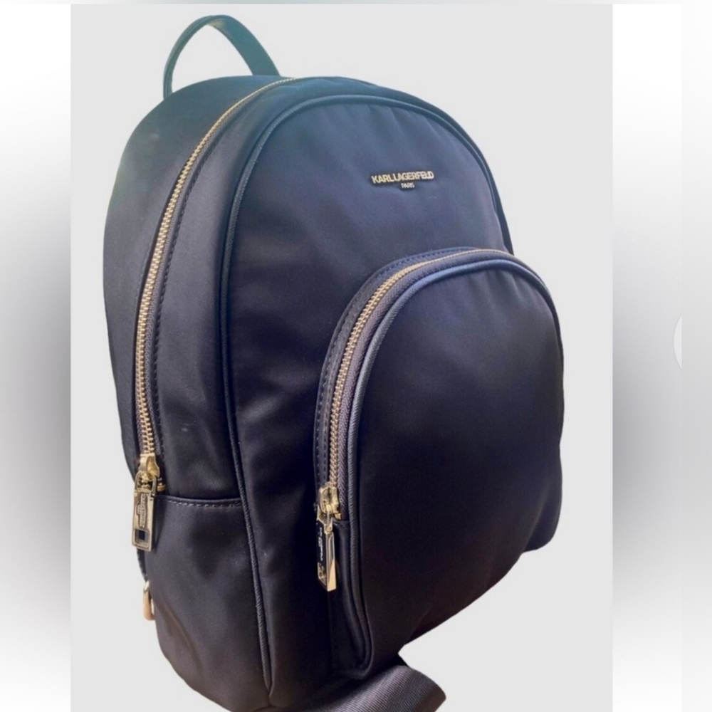 Karl Lagerfeld Signature Nylon Backpack Black/Gold Accent
